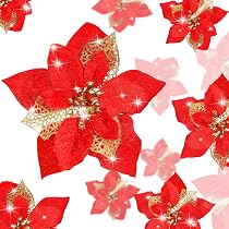36 Stück Rote Weihnachtssterne Mit Glitzer – Künstliche Blumen, Je 13 Cm, Für Baum, Kränze & Dekoration