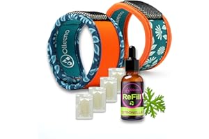 OLLEENO® Mückenschutz Armband Moskito Insektenschutz Armbänder für Outdoor Camping Wandern Sport Anti Mückenarmband Neopren mit verstellbarem Klettverschluß (2 Stück + 4 Pellets + 20ml Nachfüllöl)