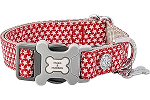 HUGO & HUDSON Nylon Dog Collar with Quick Release Safety Buckle, Red Star, M