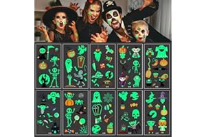 LYNBLY Halloween luminose tatuaggio, 10 Fogli tatuaggi temporanei per bambini, Tatuaggio luminoso impermeabile Halloween unisex, per la Festa di Halloween Decorazione Forniture