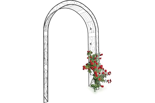 Relaxdays Arche à rosiers tuteur pour roses obélisque Support de plantes grimpantes colonne de Jardin en fer revêtu de poudrage-H x l x P: 226 x 144 x 36,5 cm-noir
