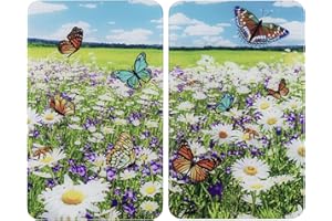 WENKO Maximex Hob Cover, Summer Meadow, Height-Adjustable Glass Cover Plate for All Hobs, Chopping Board & Splash Guard, Kitchen Glass, No Drilling, Ceramic Hob Cover 2-Piece