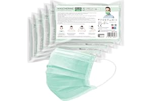 general merchandising 100 Mascherine Chirurgiche Verdi Certificate CE | Mascherina chirurgica Verde Mela con nasello regolabile | Confezionate in pratiche bustine da 10pz