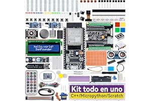 SunFounder Kit Definitivo ESP32(Compatible con Arduino),ESP32-CAM,Conforme RoHS,Python,C,Scratch,Cursos en Video en inglés,IoT para Principiantes e Ingenieros,Placa ESP32-WROOM-32E y batería incluida