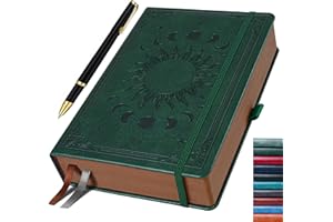 HwxBen Journal for Men & Women, Daily for Classic Lined Writing, 360 Pages Hardcover Journaling Notebook with Pen, Vintage Sun & Moon Design, DarkGreen, B5 (7.7'' x 10'')