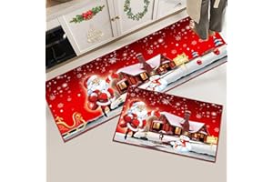 ‎HOIMLM Hoimlm Weihnachts Küchenteppiche rutschfest Waschbarer, Flur Wohnzimmer Boden Badezimmer Küchen Teppich, Weihnachtsdekor, 43 x 150 cm+43 x 75 cm (Weihnachts A)