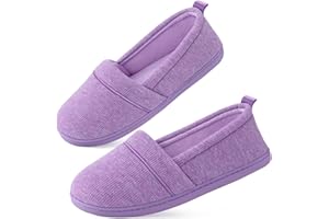 EverFoams Women's Memory Foam Comfort Knit House Shoes Light Weight Terry Cloth Loafer Slippers with Anti-Skid Rubber Sole