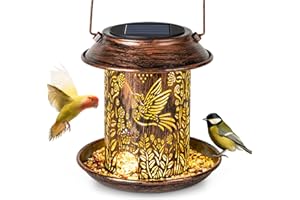 LEKIA Solar Lantern Bird Feeder for Outside, Hummingbird Metal Wild Bird Feeder Garden Ornaments Outdoor, Waterproof Garden Lights Solar Powered for Yard, Patio, Lawn, Pathway