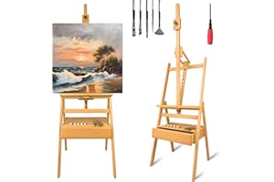 QUE MONA LISA QML Caballete pintura profesional MONET con cajón para pinturas Altura Ajustable para lienzos grandes Caballete de Madera de Haya para Pintar, Fácil de Montar para Adultos, niños