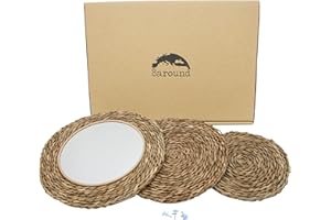 8around- Decoración de Pared Enea, composición 3 Elementos de Mimbre de 30cm con Espejo, 25cm y 20cm de diámetro.