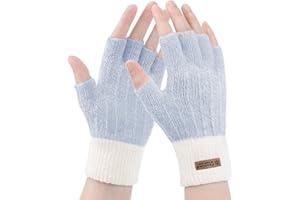 Gebell Guanti Donna Invernali - Guanti Senza Dita Donna, Guanti Mezze Dita Ragazze Invernali Corti Caldi in Maglia per Touch Screen Computer Sport Lavoro