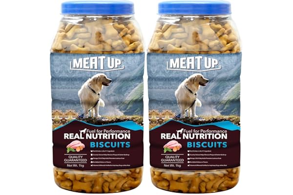 Meat Up Dog Treats Biscuits 2kg (2x1kg) Real Chicken Flavour Remove Plaque & Tartar Build-up Vitamins & Minerals Promotes Lustrous Coat