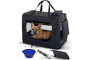 PET VIOLET Hundebox Hundetransportbox faltbar & robust für Auto & Reise – 62×42×44 cm – atmungsaktive Transportbox Transporttasche für Hunde & Katzen Stoffbox Tragetasche Schwarz