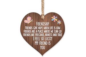 MANTA MAKES I’m lucky my friend is you | best friends wooden hanging heart | sentimental inspirational gift for cheer up women | friendship present uk | her girls woman