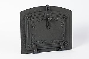 SEZAM leichte Backofentür aus Gusseisen - mit Türriegel, halbrund, Pizzaofentür - Brotofentür - Steinofentür, 31,5 x 3,5 x 37 cm, schwarz bemalt