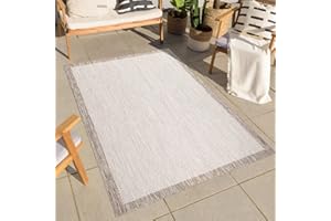carpet city Teppich Outdoor Wetterfest - Beige - 150x150 cm Quadratisch- Bordüre - Balkon Teppich Wasserabweisend - In-& Outdoor Teppiche für Terrasse, Garten, Küche, Bad oder Wohnzimmer