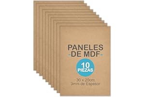 NESTQ - Pack 10 Láminas MDF 3mm – Tablero de Madera para Manualidades, Corte Láser y Pirograbado – Paneles de Madera 20x30 cm – Superficie Lisa y Fácil de Trabajar
