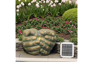 BUMILGAR 31cm Solar Water Fountain, Outdoor Zen Buddha's Hand Bubbling Water Feature with LED Lights, Suitable for Garden, Terrace, Backyard, Deck, Porch and Outdoor Decoration, GOLD