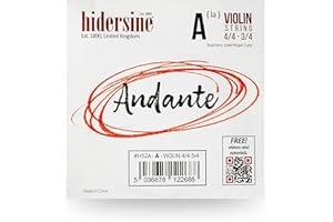Hidersine Cuerda Andante SINGLE A para violín de tamaño 4/4 a 3/4. La cuerda de acero se siente fácil de tocar. Gran tono y gran valor. Perfecto para estudiantes con violines de tamaño completo y tres