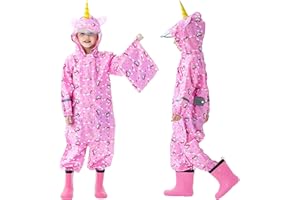 Domueay Tuta Impermeabile Bambina Antipioggia Completo Impermeabile Leggero Tutto in Uno Tuta Pioggia Portatile Giacca Impermeabile Ragazze Bimba 1-9 Anni