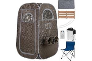 RELAX4LIFE Sauna à Vapeur Portable, Tente Sauna Portable Vapeur 3L, Température 9 Niveaux, Cadre INOX, Chaise Pliable, Trous pour Pieds, Fenêtres Zippées, Porte Enroulable, Sauna Portable, Gris