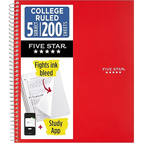 Five Star Spiral Notebooks + Study App, 2 Pack, 3 Subject, College