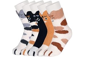 Tuopuda Zabawne skarpety z kocimi łapami, 5/6 par, skarpety bożonarodzeniowe, uniseks, śmieszne skarpetki, śliczne zwierzęta, karykatura, skarpety zimowe, ciepłe skarpety z rurką środkową, prezenty na
