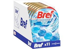 BREF WC Brilliant Gel Fraîcheur Polaire – Produit Nettoyant WC – 4 éléments actifs - Mousse nettoyante - Protection contre la saleté - Parfum frais -Brillance Intense - Lot de 11 Blocs WC (11x50g)