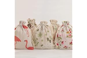 HERZWILD 25pcs Cotton Drawstring Bags 10X14cm Burlap Gifts Bag with Drawstring Fabric Gift Bags for Wedding/Party/Festival/Storage/Decorating/DIY Bag (3.9 x 5.5 inch) (BType)