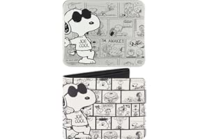 Concept One Peanuts Wallet, Snoopy Joe Cool Slim Bifold Wallet with Decorative Tin Case for Men and Women, Multicolor