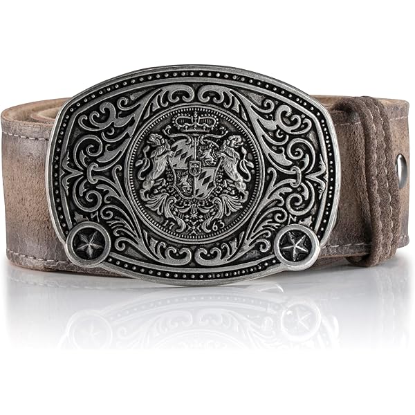 Schöneberger Trachten Couture Heren klederdrachtriem Oostenrijk, leren broek riem met Oostenrijkse adelaar gesp, leren riem van wildbok-leer, Falco, Zandbruin., taille maat 100 (50-52