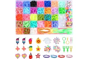 BAFUMIU 2500+ Bänder Set, 40 Fächer Loops Gummis für DIY Armbänder, Loop Armbänder Set Kinder mit Perlen, Charms, Haken, Aufbewahrungsbox – Bastel Set Geschenk für Jungen & Mädchen, Gummi für Armbänder
