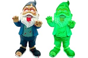 ‎SEWAS SEWAS Gartenzwerg Zombie, Glow in The Dark, leuchtet im Dunkeln, handbemalt und wetterfest aus hochwertigem Kunstharz, Halloween Deko