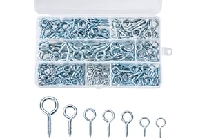 MOONSING Ganchos de Tornillo y Ojos Atornillables, 210 Piezas Pernos de Ojo de Tornillo Cáncamos de Metal Galvanizado, Hembrillas para Manualidades Bricolaje Joyería Botellas de Corcho Resina