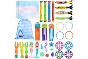 TOSZOLY 33 Piezas Juguetes de Buceo en Piscina, Juguete Subacuático para Niños, Conjuntos de Juguetes Natación Subacuática con Bolsa de Almacenamiento Juegos de Agua en Verano para Niños