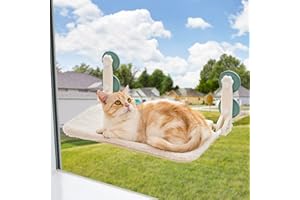 MEWOOFUN Amaca per Gatti da Finestra Pieghevole Amaca Gatto Finestra con Ventosa Forte Tappetino Reversibile fino a 18kg (Beige S Paw-45x30x20cm)