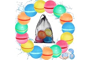 ZQEJEFD Pack of 15 Water Bombs, Reusable, Water Balloons, Quick Filler with Mesh Bag, Self-Closing, Silicone Water Balloons for Water Fights, Outdoor, Pool, Water Park