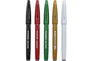 Pentel Brush Sign Pen SES15C - Calligraphy Brush Nib - Fibre Tip - Christmas Tones - Set of 5