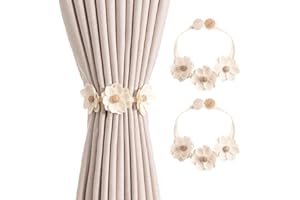 BLUWEET Magnetische Vorhang Raffhalter 2 Stück, Kameli Vorhanghalter Gardinen Clip für Vorhänge Boho Deko, Gardinenhalter Zugband, Gardinen Seil Beige für Haus Dekoration