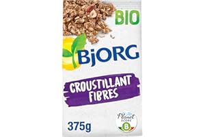 BJORG - Croustillant Fibres Bio - Céréales Complètes - Riche En Fibres - Noisettes Grillées et Seigle - 375g