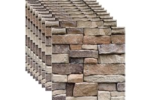 BIONSUIKIM 3D Wall Panels Self Adhesive for Interior Wall Decor,10 Pack 3D Brick Effect Wall Panels,PVC Wallpaper Covering Stone Wall Panels for Home Kitchen,Living Room,Office 30x30cm (Rock)