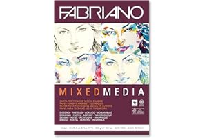 Honsell 19100381 Fabriano Mixed Media - Blocco di carta artistica, formato DIN A4, 40 fogli da 250 g/m², adatto per tecniche di pittura bagnata e asciutta