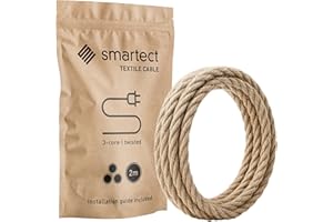 smartect Cable Textil Trenzado en Color Yute, Cable Electrico 3 Hilos de 2 Metros (3 x 0,75 mm²) Cuerda para Lampara con Revestimiento Textil para su Proyecto DIY