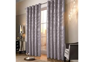 ‎ALWAYS4U always4u Gardinen mit Muster Silber Blickdicht 100%, Samt Vorhang Wohnzimmer, Vorhang Verdunkelung Kurz mit ösen, Stoff Glänzend Eleganter, Champange, 2er Set, 245x140cm