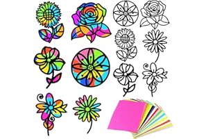 PLIGREAT 12 Pcs Flower Shapes Templates Stained Glass Effect Paper Sets, DIY Suncatchers Crafts Kit for Daycare Nursery Shcool Project Artwork Class Supplies Children's Party Favors Window Decor