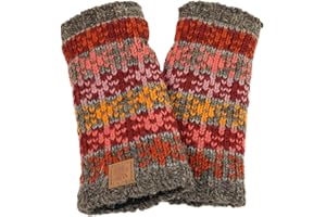 Pachamama Damen Wolle Handwärmer Handwärmer Fleece gefüttert handgestrickt Sterne grau mehrfarbig Einheitsgröße handgefertigt extra warm Fair Trade, Anthrazit, mehrfarbig, 38