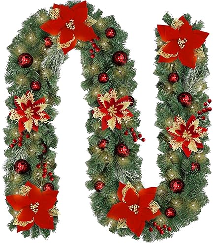 Guirlande De Noël COSTWAY Avec Lumières, 270 Cm, 100 LED, Blanc Chaud, Guirlande De