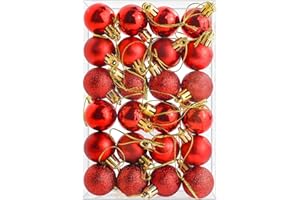 SECALIFE 24 Pieces 30 mm Christmas Balls Decorations Shatterproof Xmas Tree Baubles Mini Hanging Balls for Christmas Tree Holiday Wedding Party Ornaments, Red