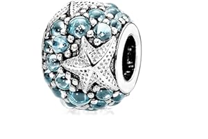 KFRS 2016 Summer Oceanic Starfish Charms with Cubic Zirconia 100% 925 Sterling Silver Charm DIY Beads Fits for Pandora Bracelet DIY Making Jewelry (Bead)