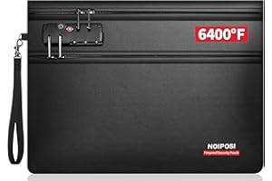 Noiposi 6400℉ Feuerfeste Dokumententasche mit Schloss, 12-lagige Wärmedämmung | Doppeltem Reißverschlussfach Feuerfest Geldtasche für Bargeld,Reisepass,Unterlagen,Wertsachen (Schwarz, 36x26cm)